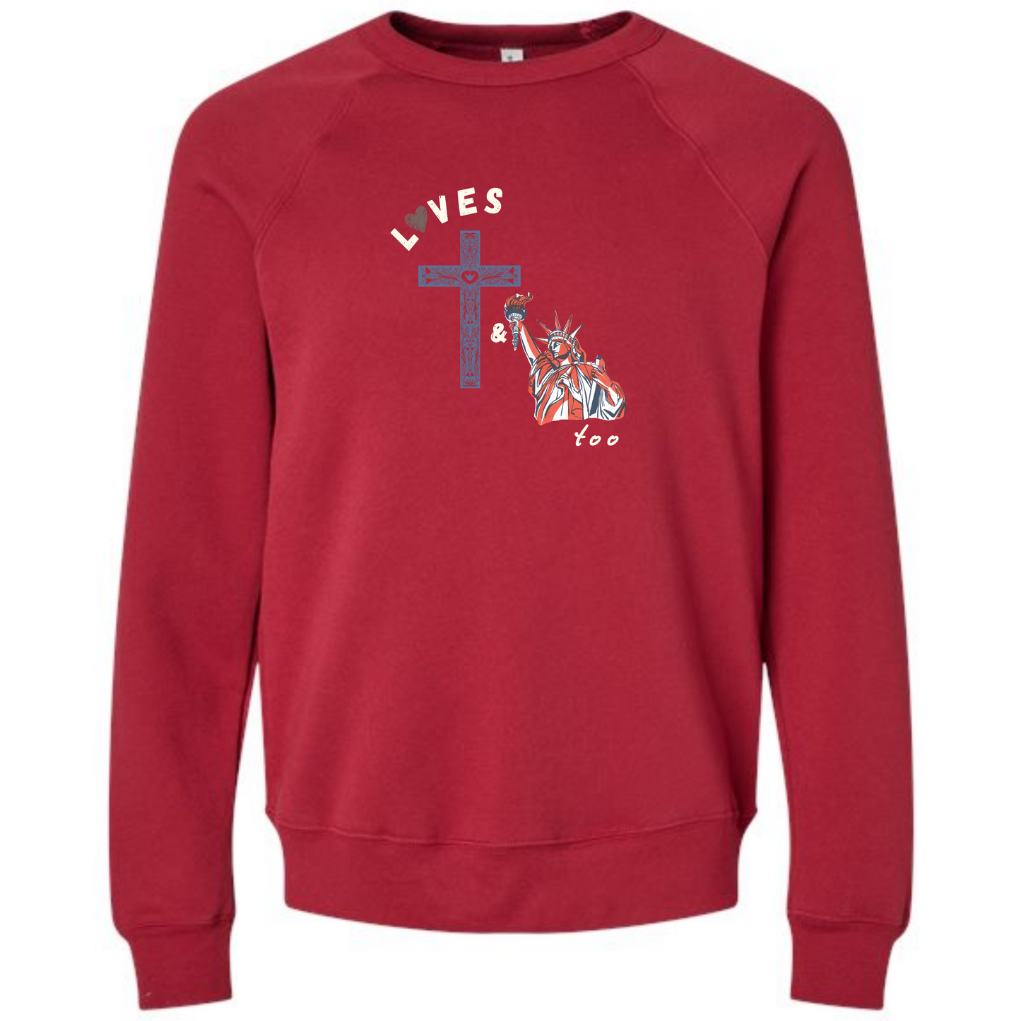 Loves Jesus & America too - Sponge Fleece Raglan Sweatshirt - Assorted Colors