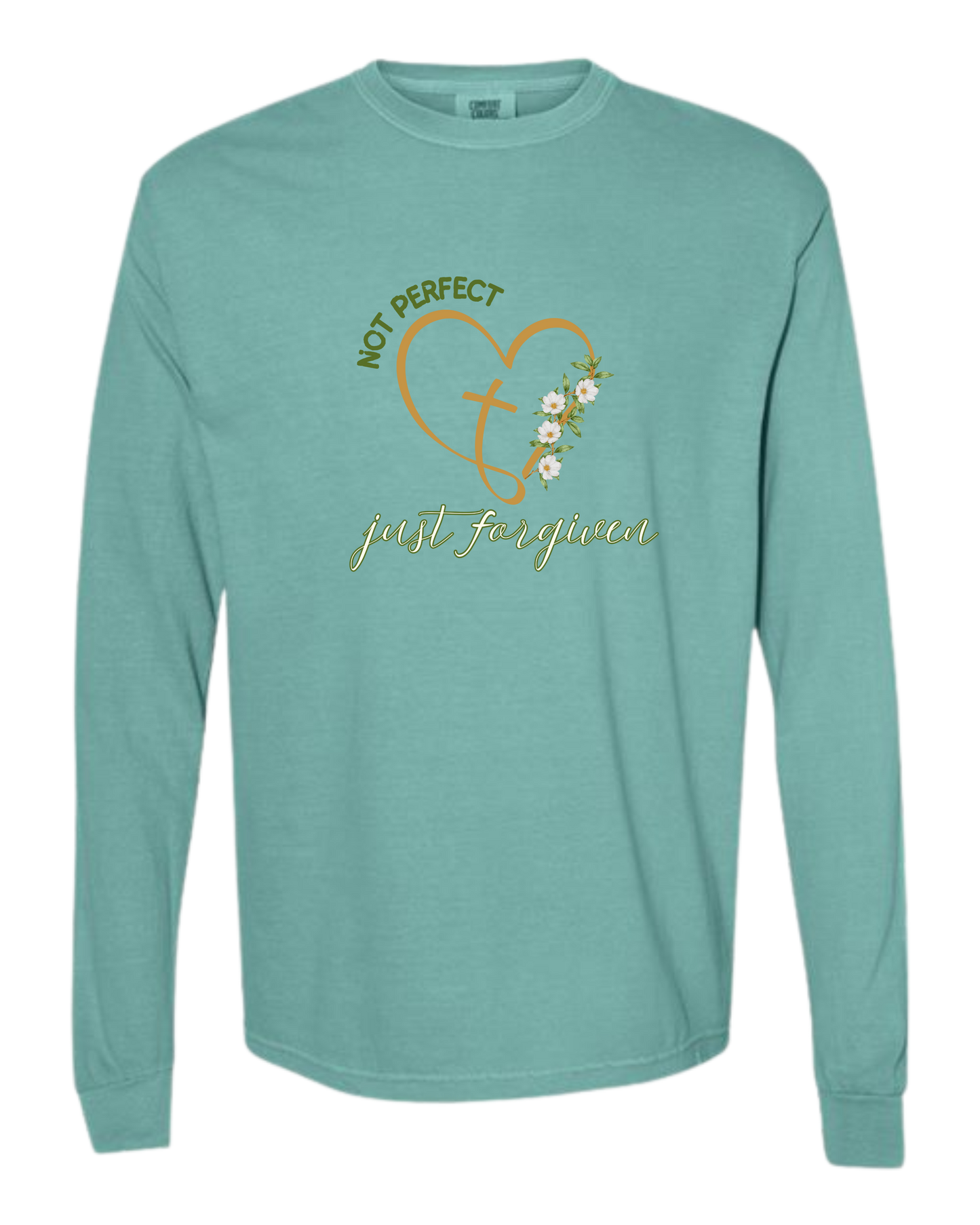 Not Perfect Just Forgiven - Comfort Colors - Heavyweight Long Sleeve Tee - Blues & Greens