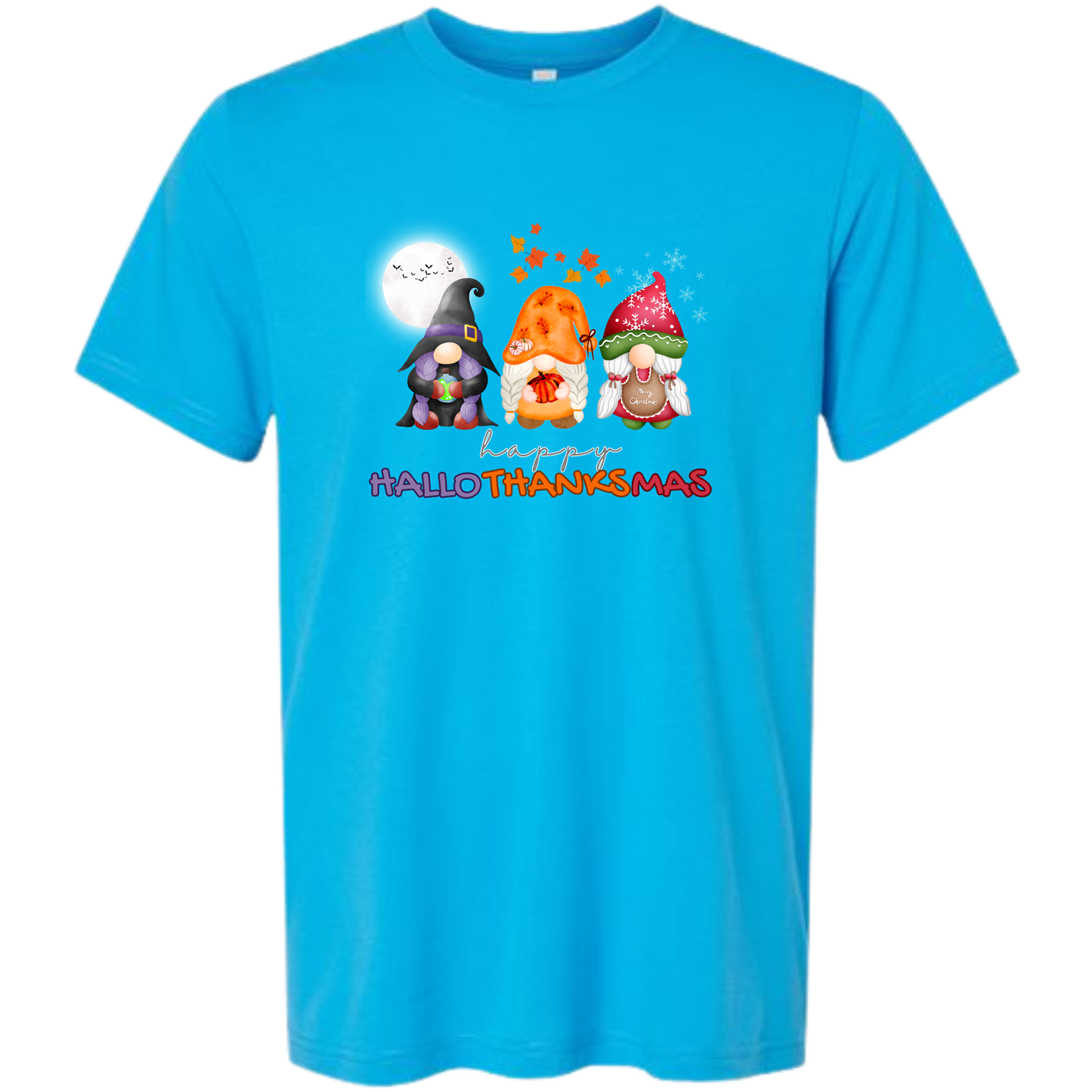 Happy HalloThanksMas Gnomes - Unisex Tee - Blues