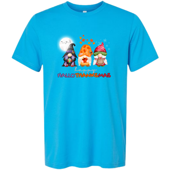 Happy HalloThanksMas Gnomes - Unisex Tee - Blues