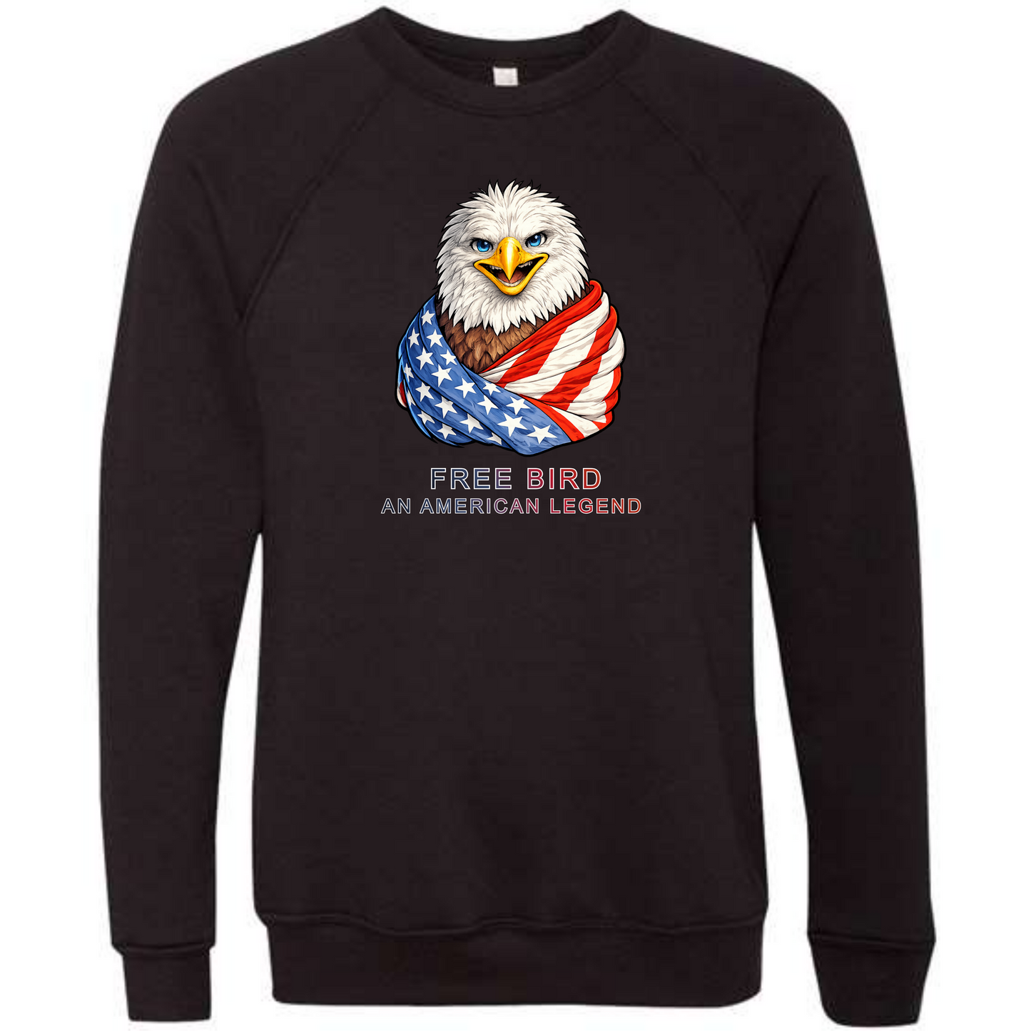 Free Bird An American Legend - Sponge Fleece Raglan Sweatshirt - Blues, Greens, Purple, and Black