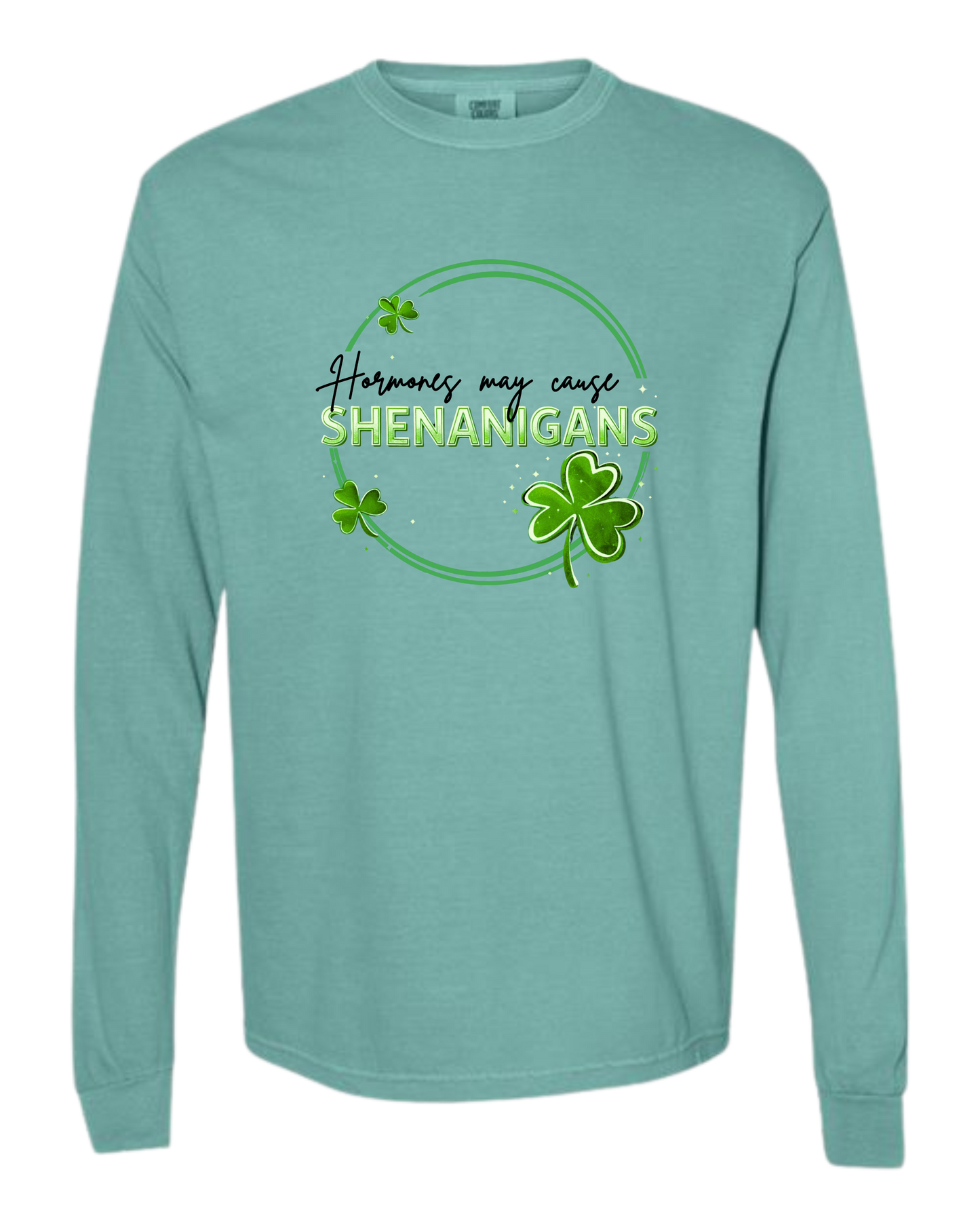 Hormones May Cause Shenanigans - Comfort Colors - Heavyweight Long Sleeve Tee - Blues & Greens