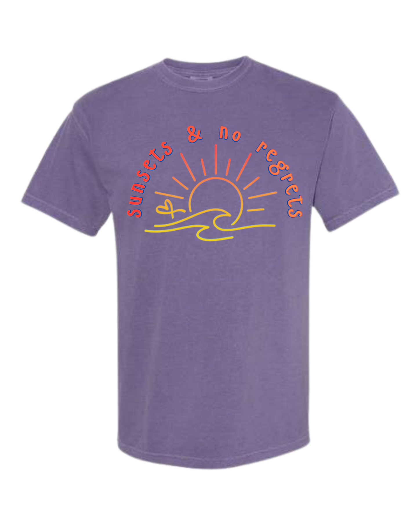 Sunsets & No Regrets - Comfort Colors - Heavyweight Unisex Tee - Pinks & Purples