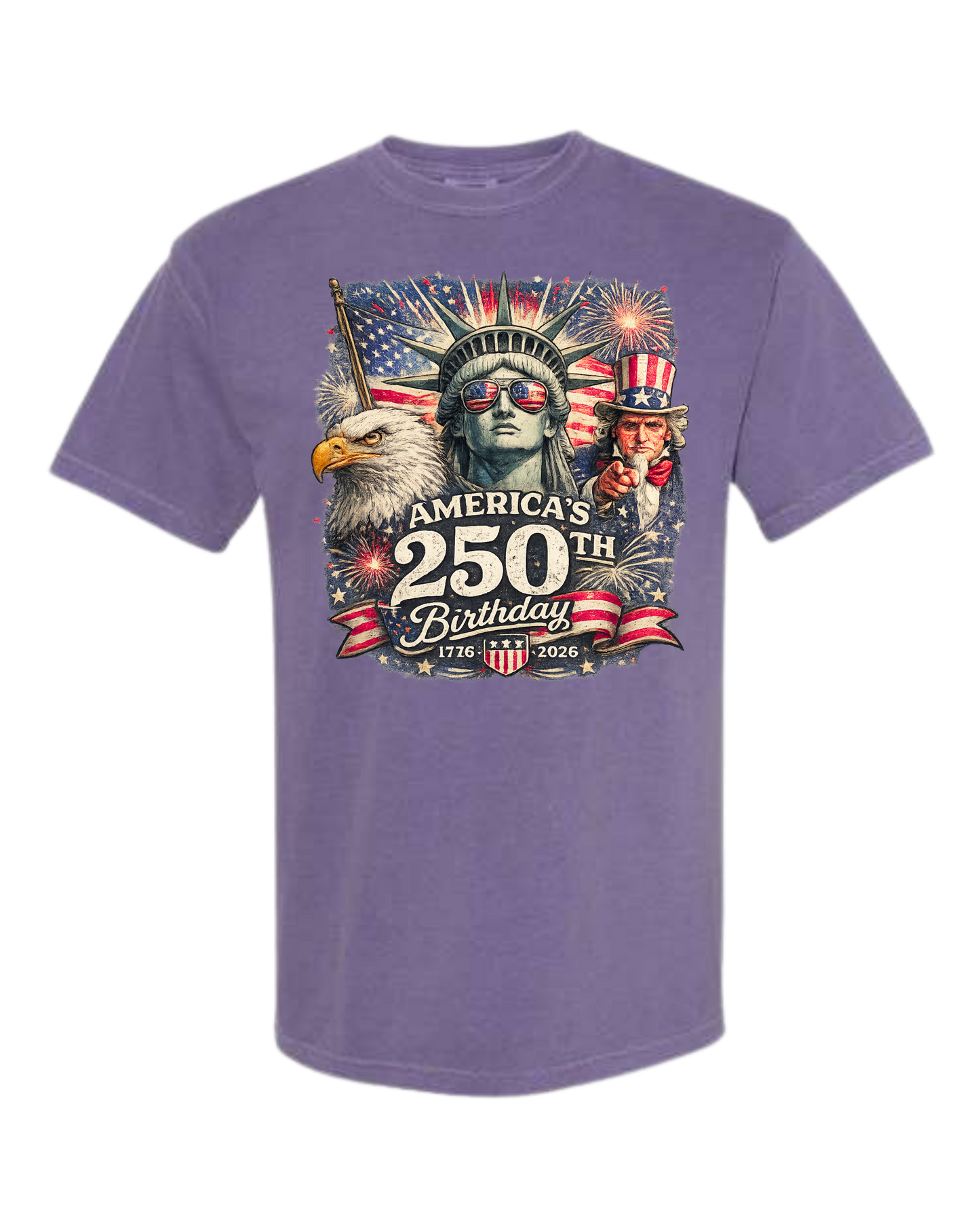 America's 250th Birthday - Comfort Colors - Heavyweight Unisex Tee - Pinks & Purples