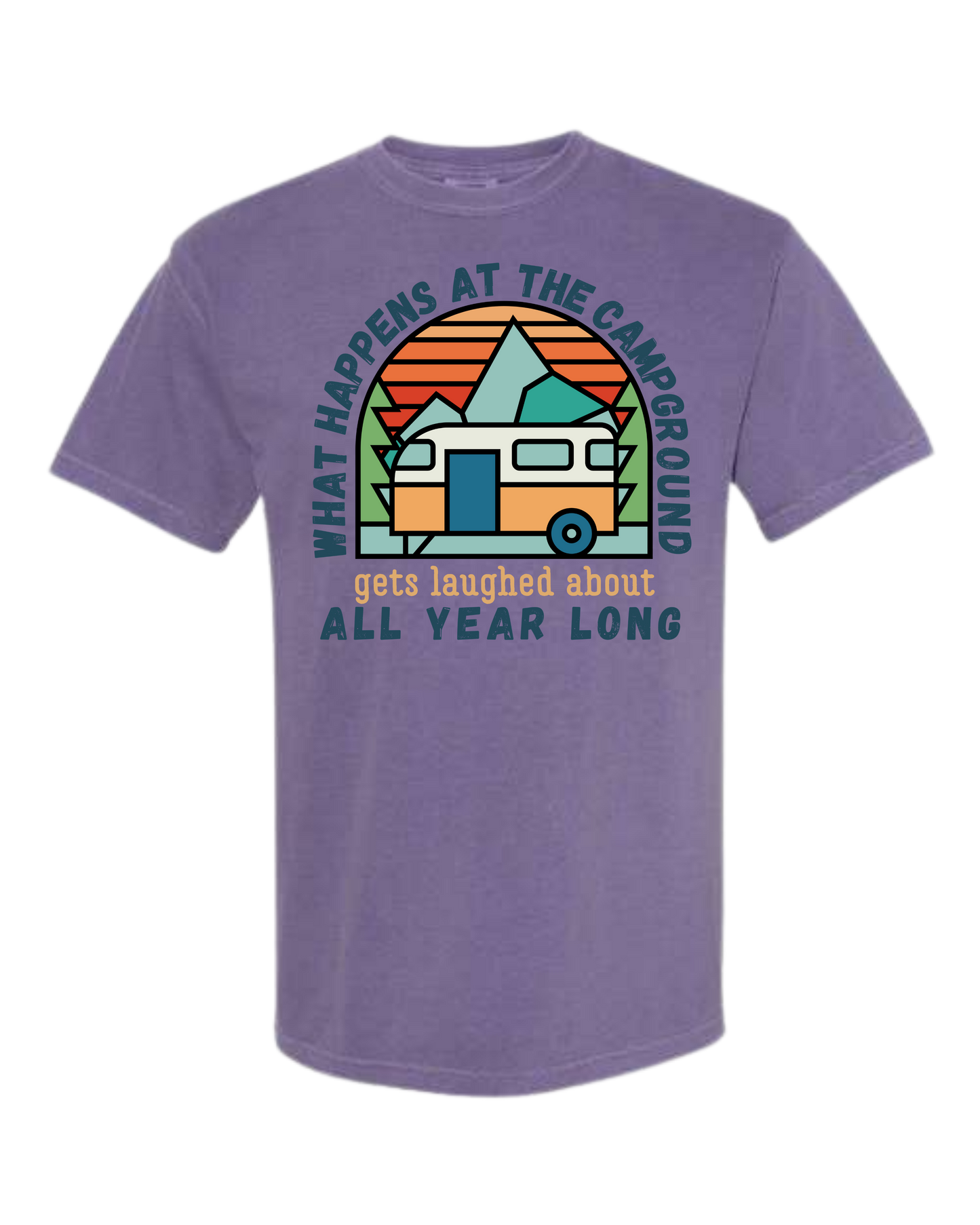 What Happens At The Campground - Comfort Colors - Heavyweight Unisex Tee - Pinks & Purples
