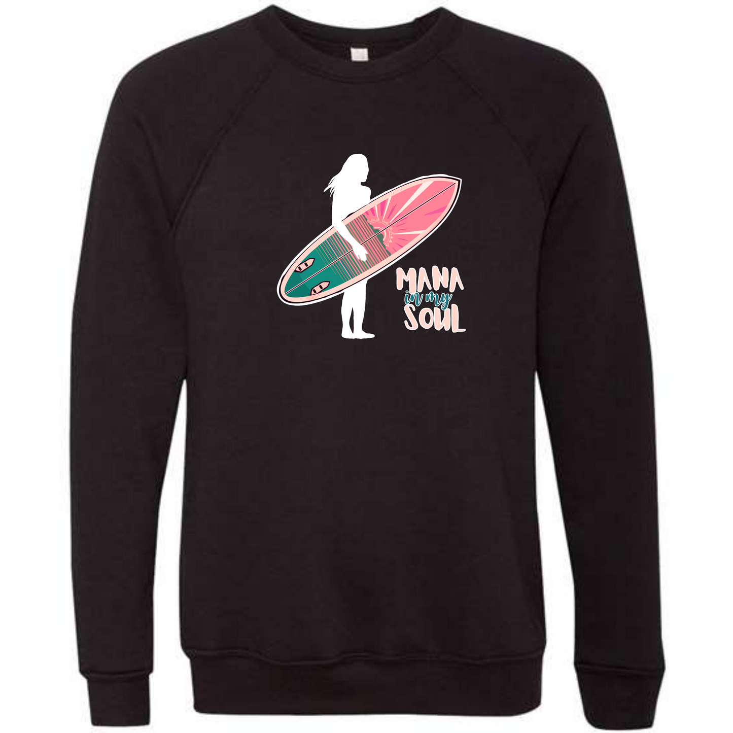 Mana in My Soul - Sponge Fleece Raglan Sweatshirt - Blues, Greens, Purple, and Black