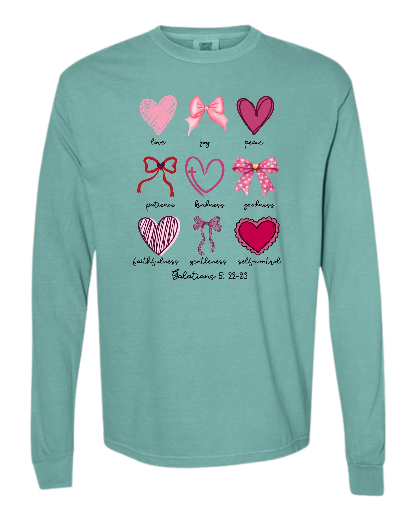 Galatians 5 - Valentines - Comfort Colors - Heavyweight Long Sleeve Tee - Blues & Greens