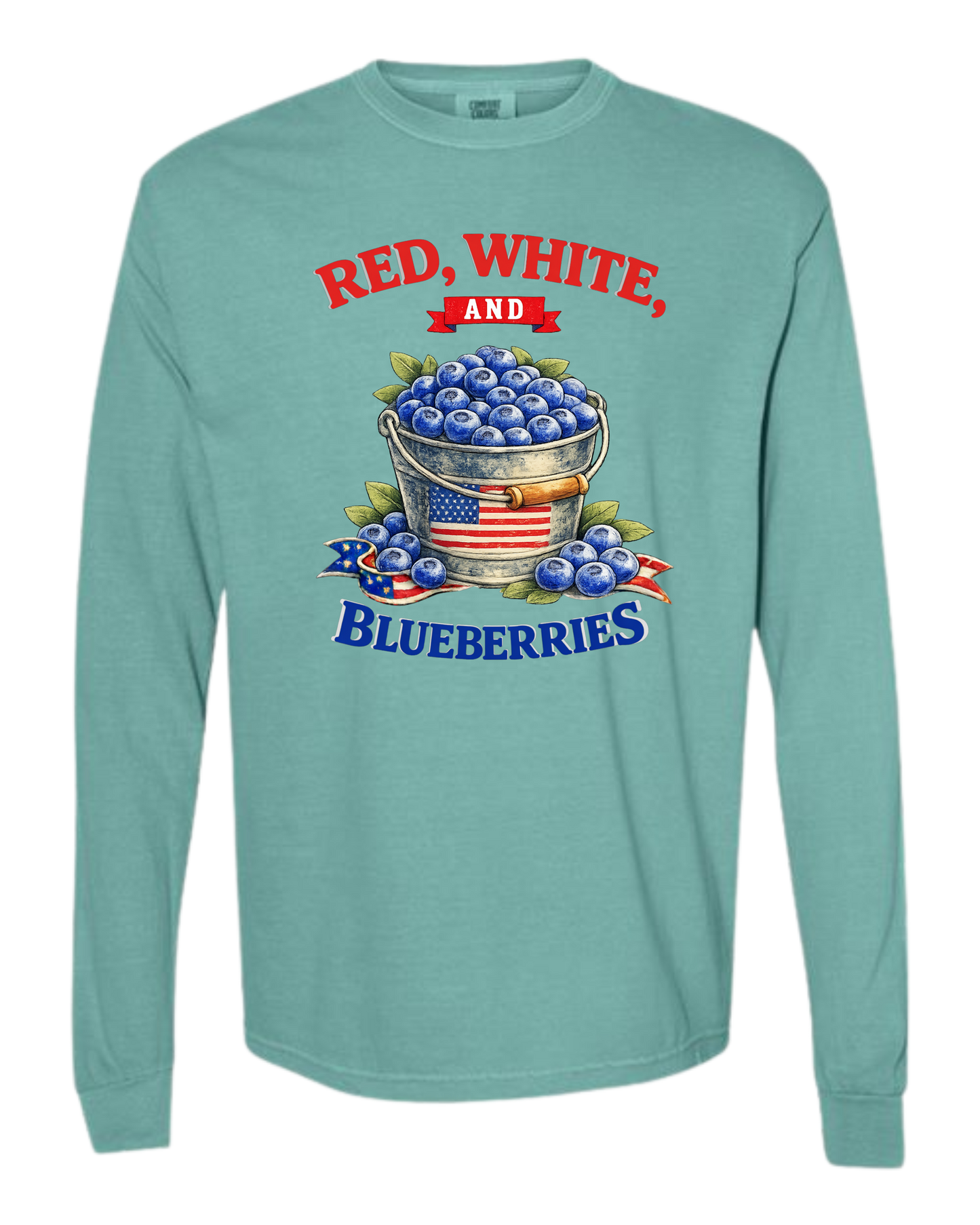 Red, White, And Blueberries - Comfort Colors - Heavyweight Long Sleeve Tee - Blues & Greens