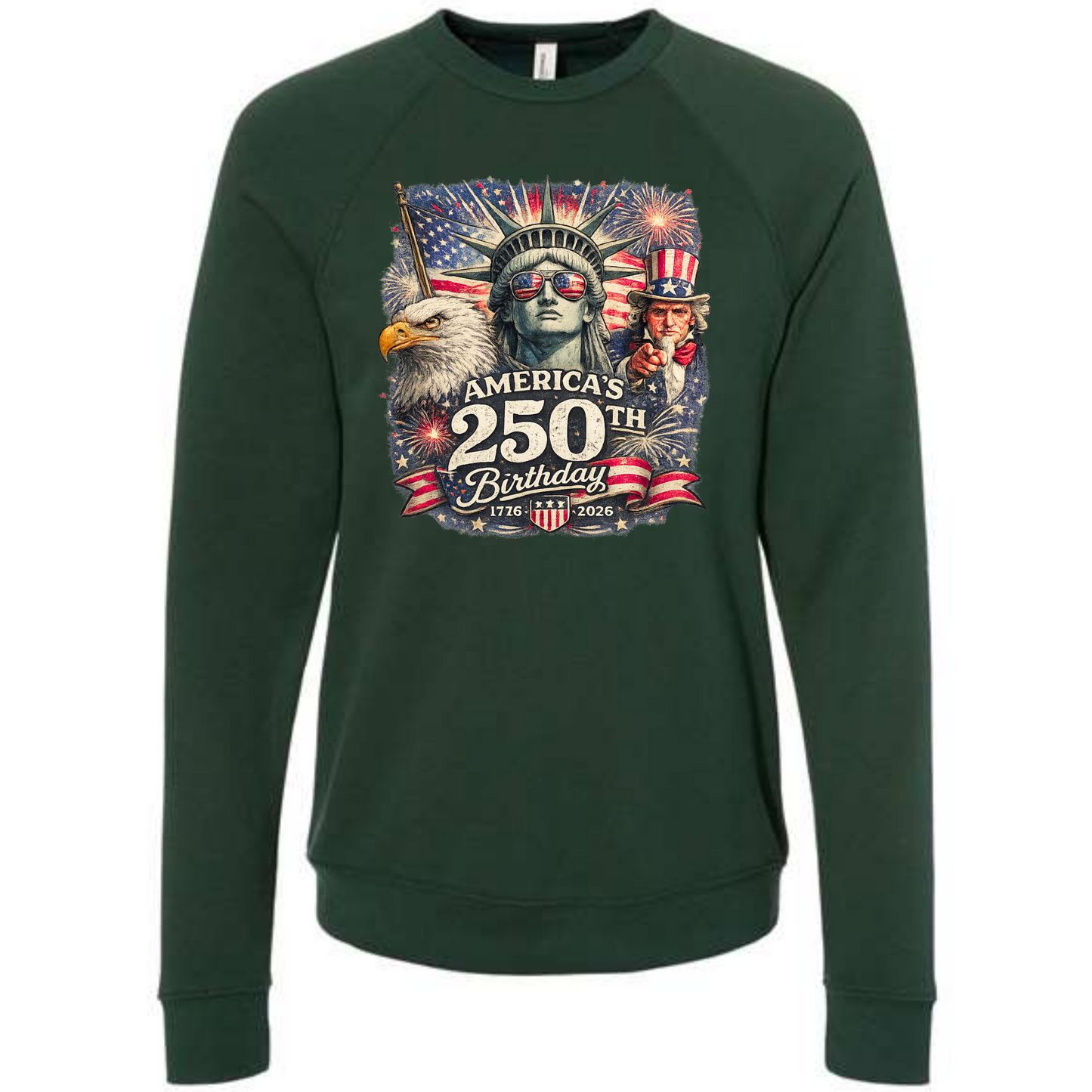 America's 250th Birthday - Sponge Fleece Raglan Sweatshirt - Blues, Greens, Purple, and Black