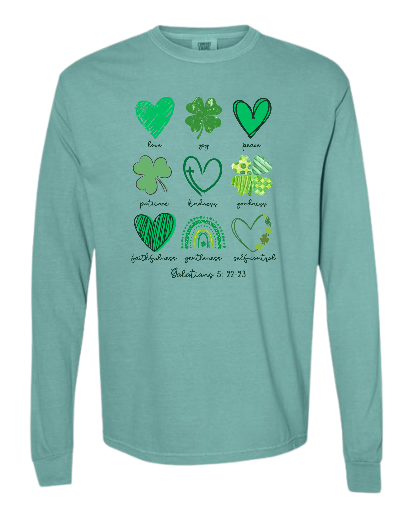 Galatians 5 - St Patrick's Day - Comfort Colors - Heavyweight Long Sleeve Tee - Blues & Greens