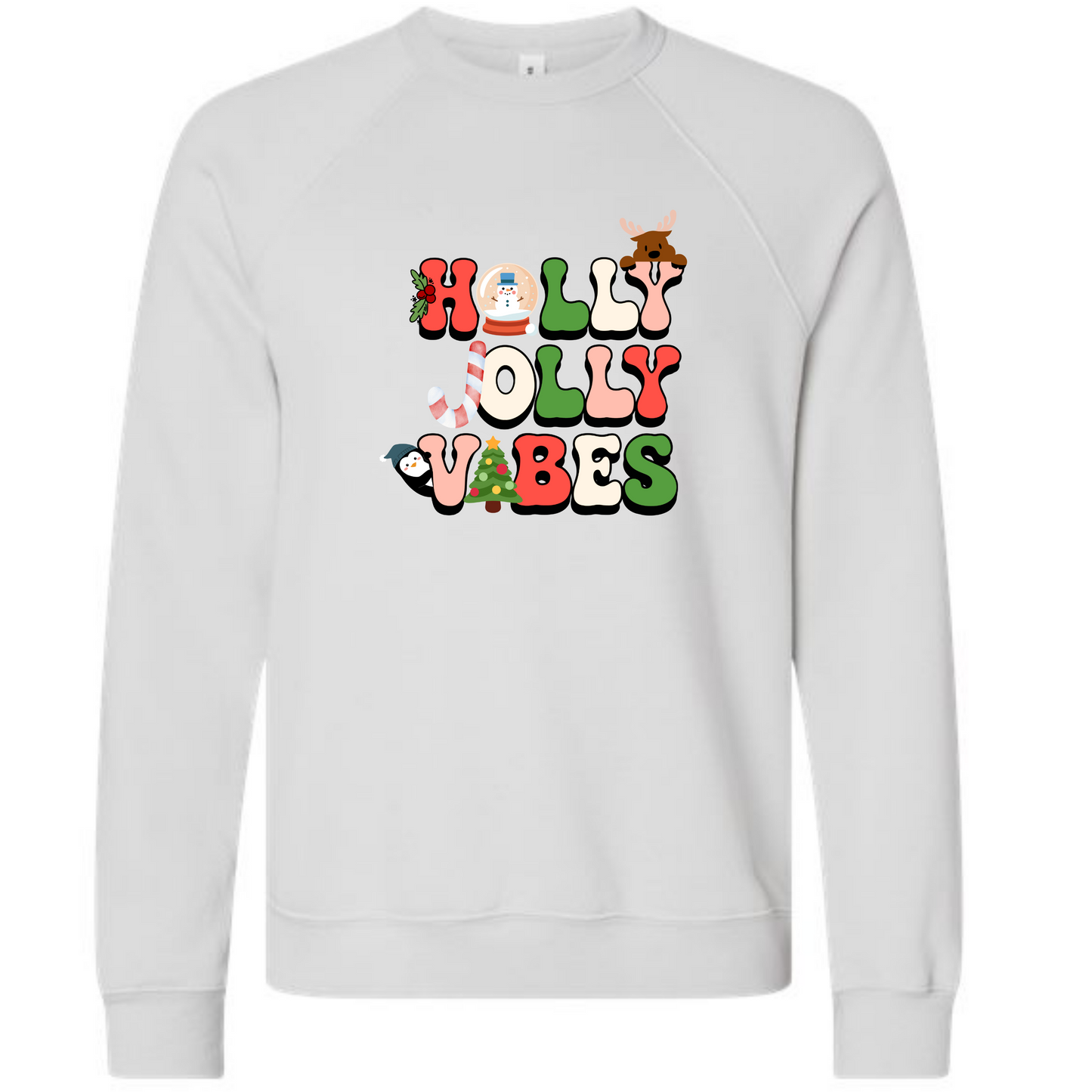 Holly Jolly Vibes - Sponge Fleece Raglan Sweatshirt - Greens, Neutrals