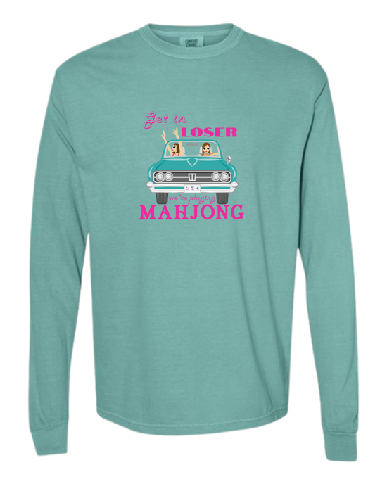 Get in Loser We're Playing Mahjong - Comfort Colors - Heavyweight Long Sleeve Tee - Blues & Greens