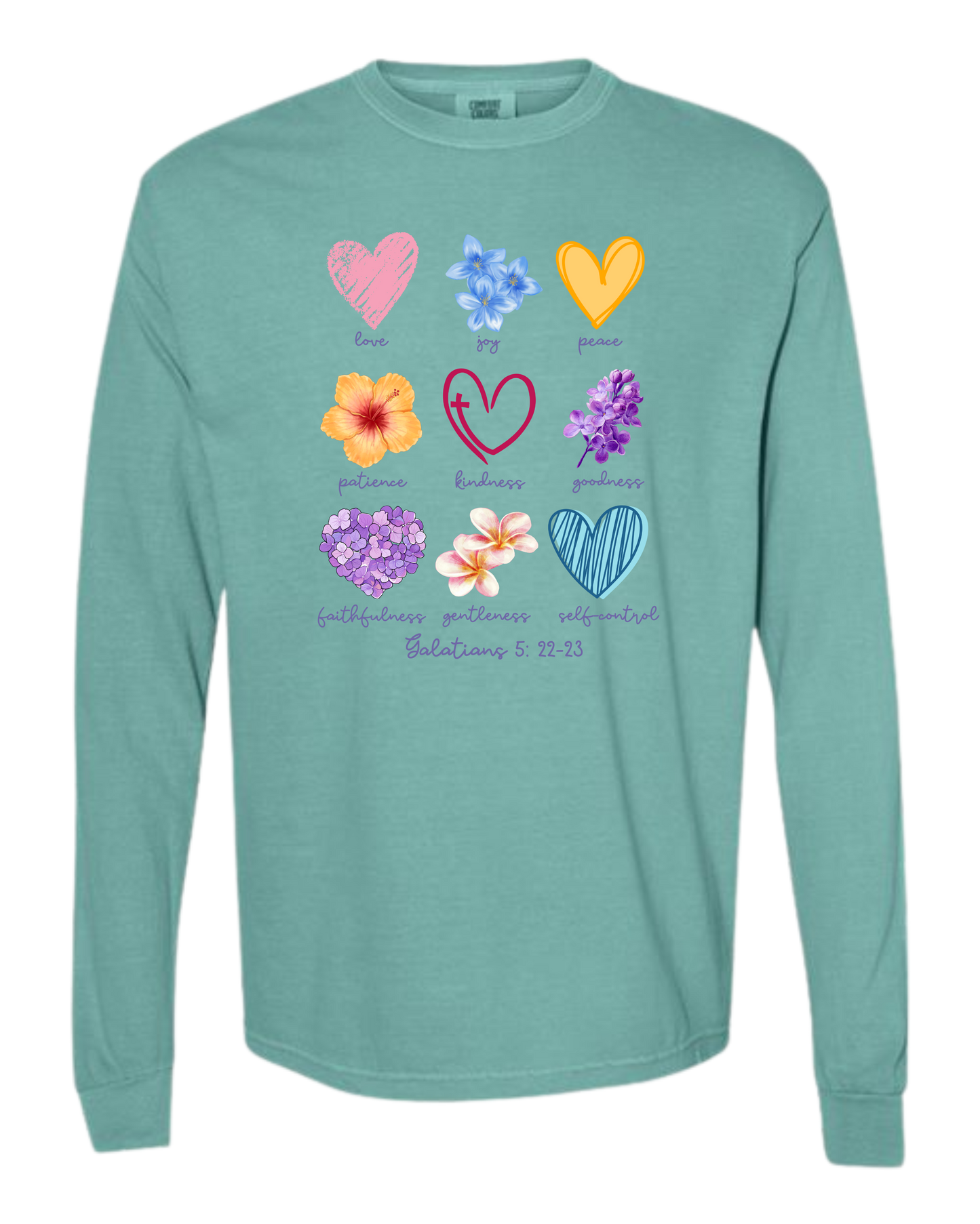 Galatians 5 - Spring - Comfort Colors - Heavyweight Long Sleeve Tee - Blues & Greens