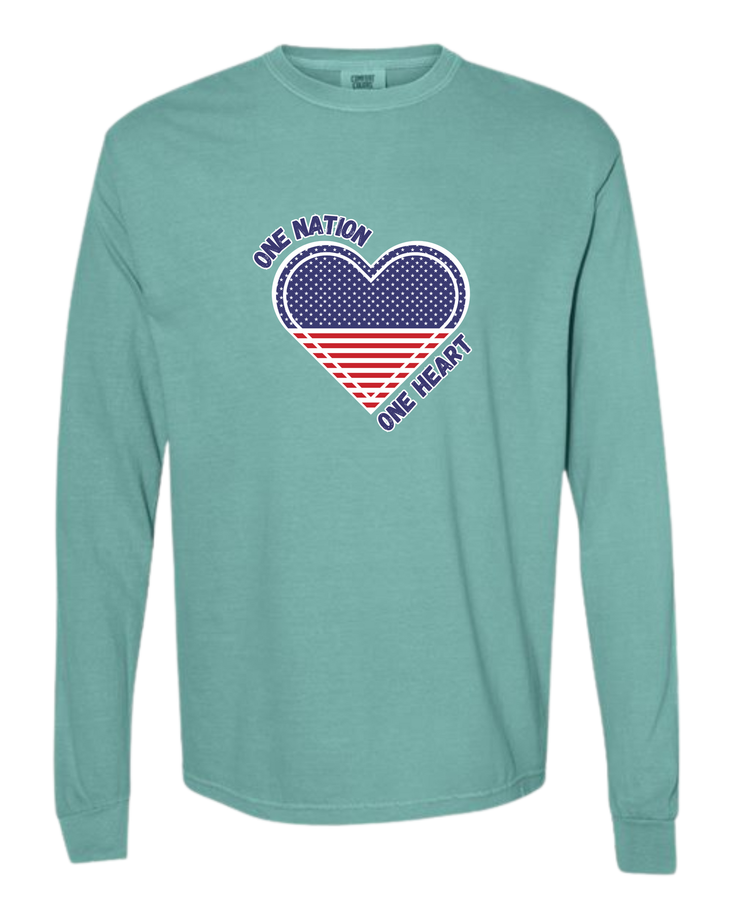 One Nation One Heart - Comfort Colors - Heavyweight Long Sleeve Tee - Blues & Greens