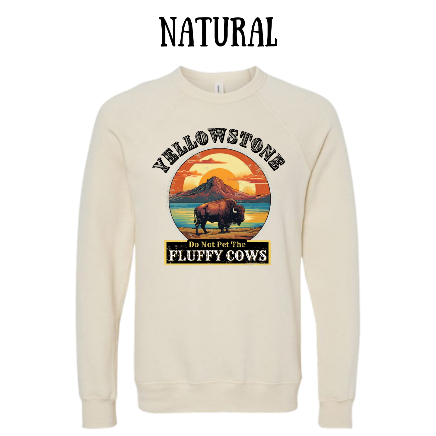 CP - Yellowstone: Fluffy Cows - Sponge Fleece Raglan Sweatshirt - Greens, Neutrals