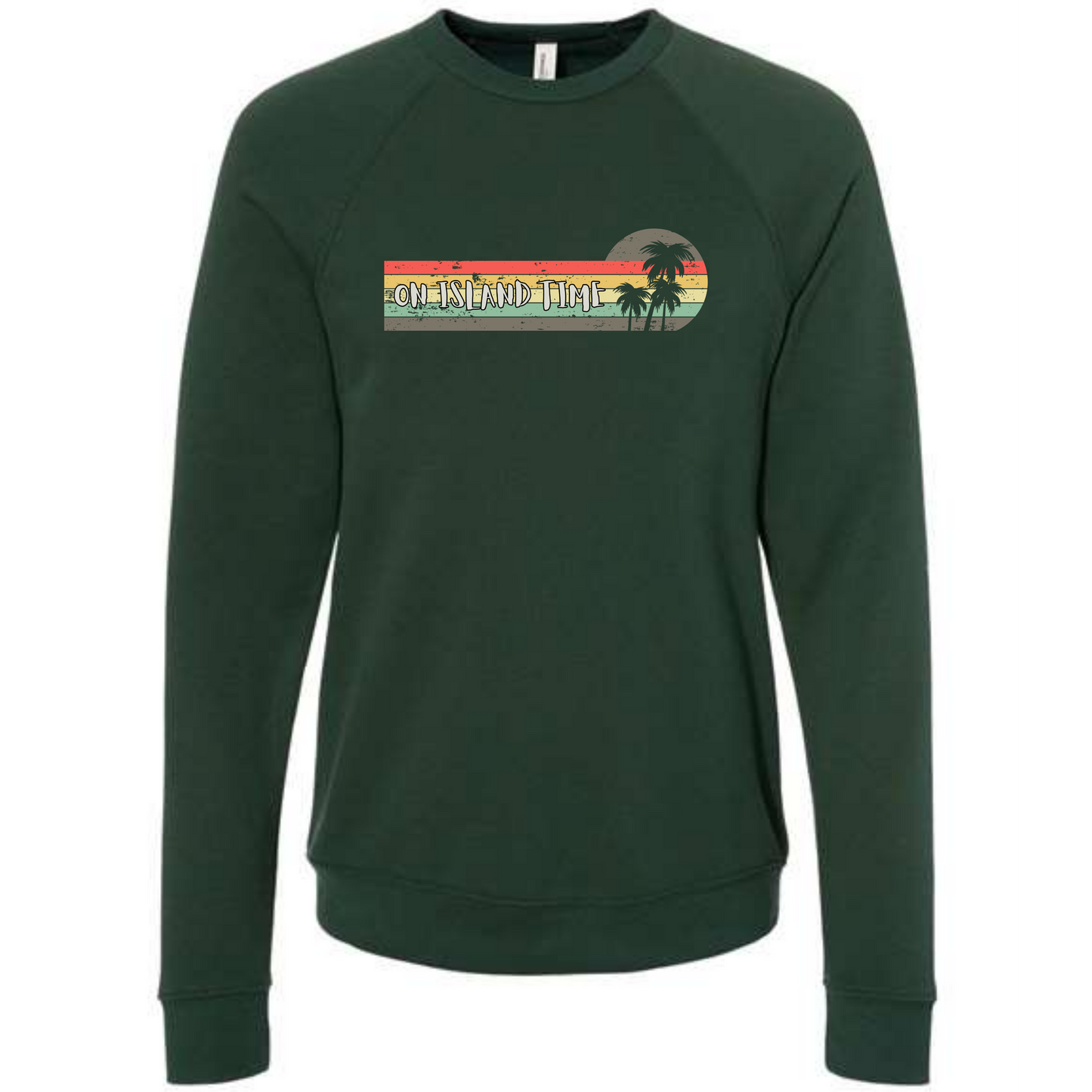 On Island Time - Sponge Fleece Raglan Sweatshirt - Blues, Greens, Purple, and Black