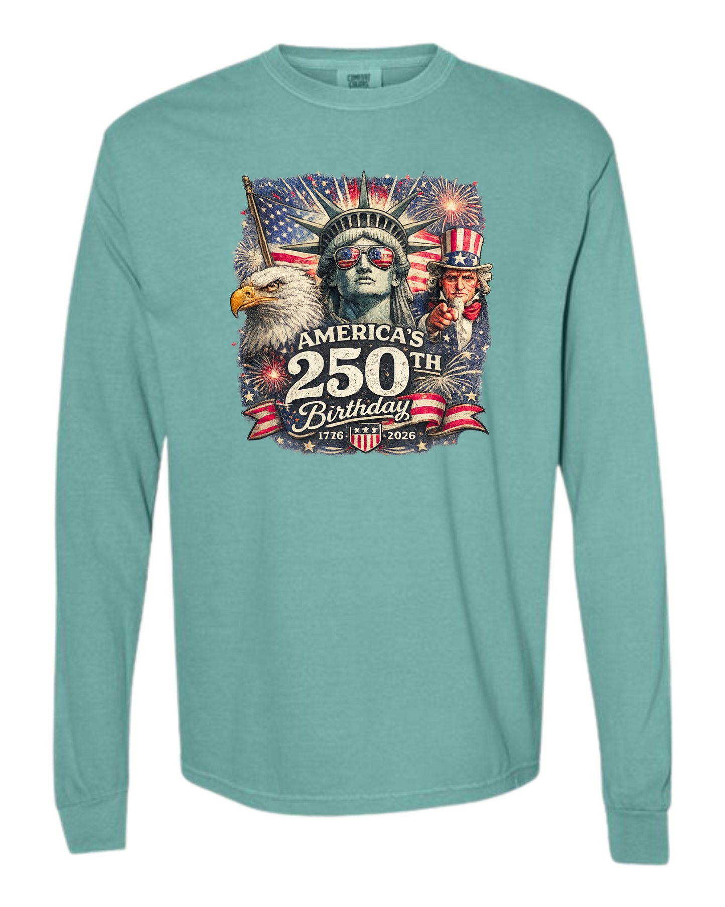 America's 250th Birthday - Comfort Colors - Heavyweight Long Sleeve Tee - Blues & Greens