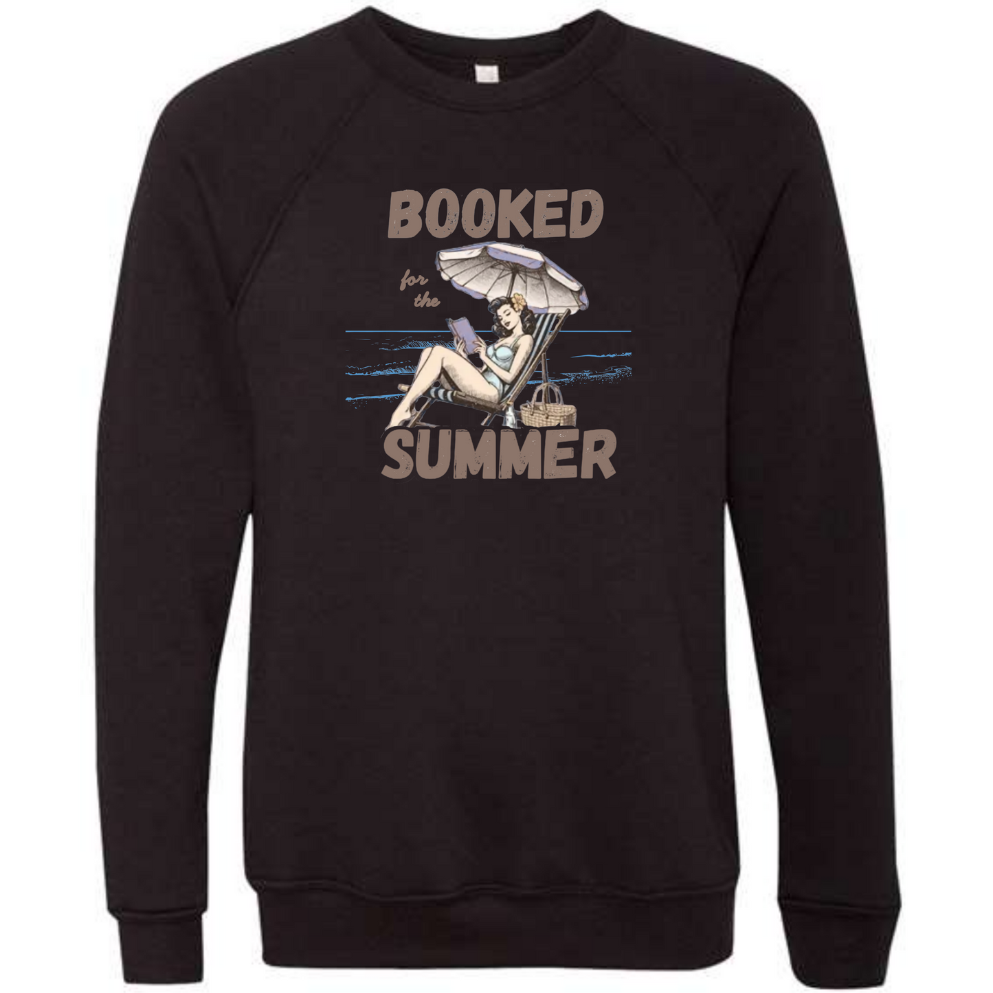 Booked for the Summer - Sponge Fleece Raglan Sweatshirt - Blues, Greens, Purple, and Black