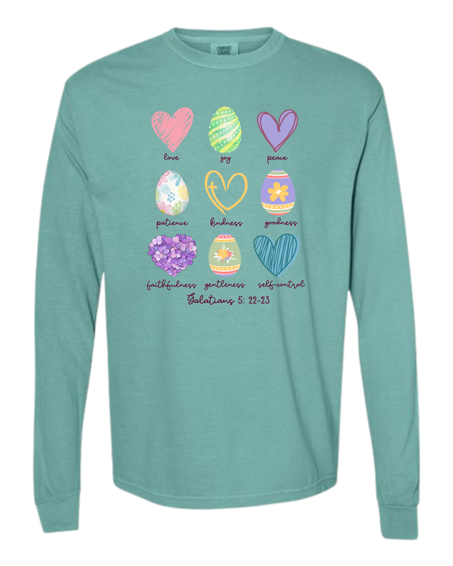 Galatians 5 - Easter - Comfort Colors - Heavyweight Long Sleeve Tee - Blues & Greens