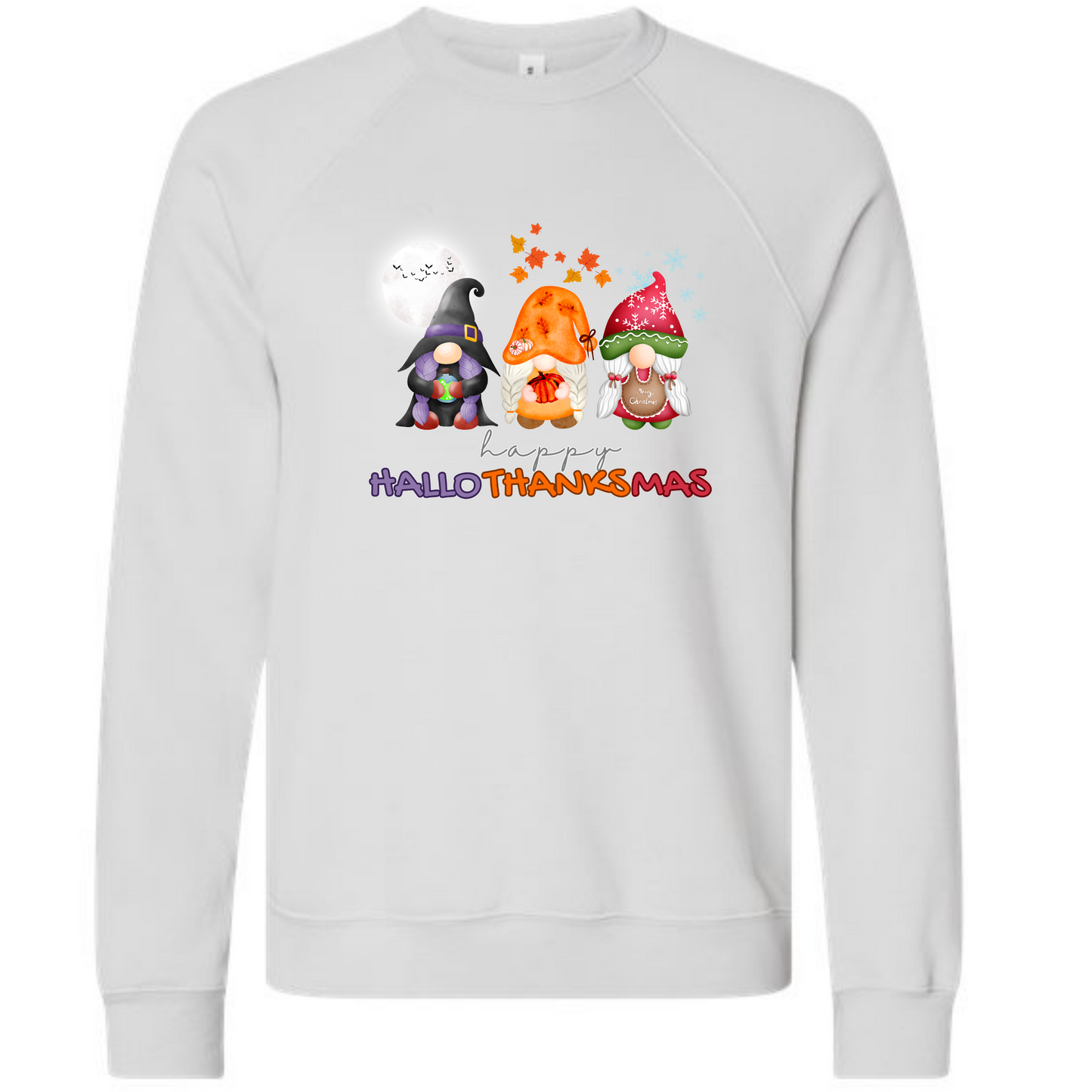 Happy Hallothanksmas Gnomes- Sponge Fleece Raglan Sweatshirt - Greens, Neutrals