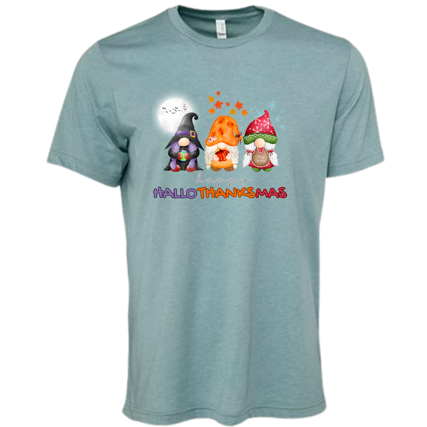 Happy HalloThanksMas Gnomes - Unisex Tee - Blues