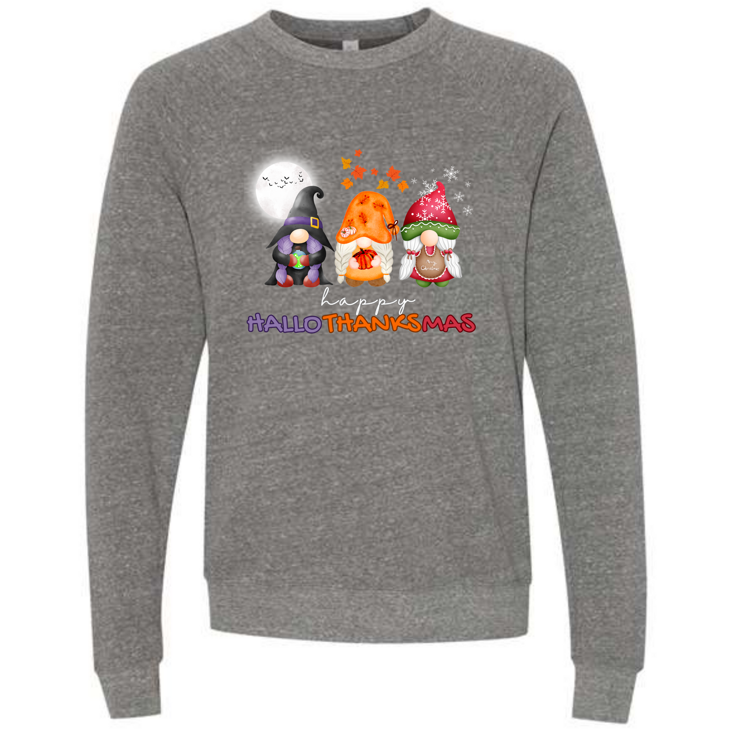 Happy Hallothanksmas Gnomes- Sponge Fleece Raglan Sweatshirt - Greens, Neutrals