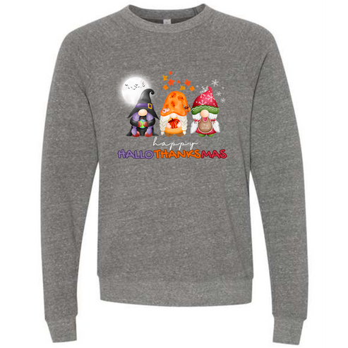 Happy Hallothanksmas Gnomes- Sponge Fleece Raglan Sweatshirt - Greens, Neutrals