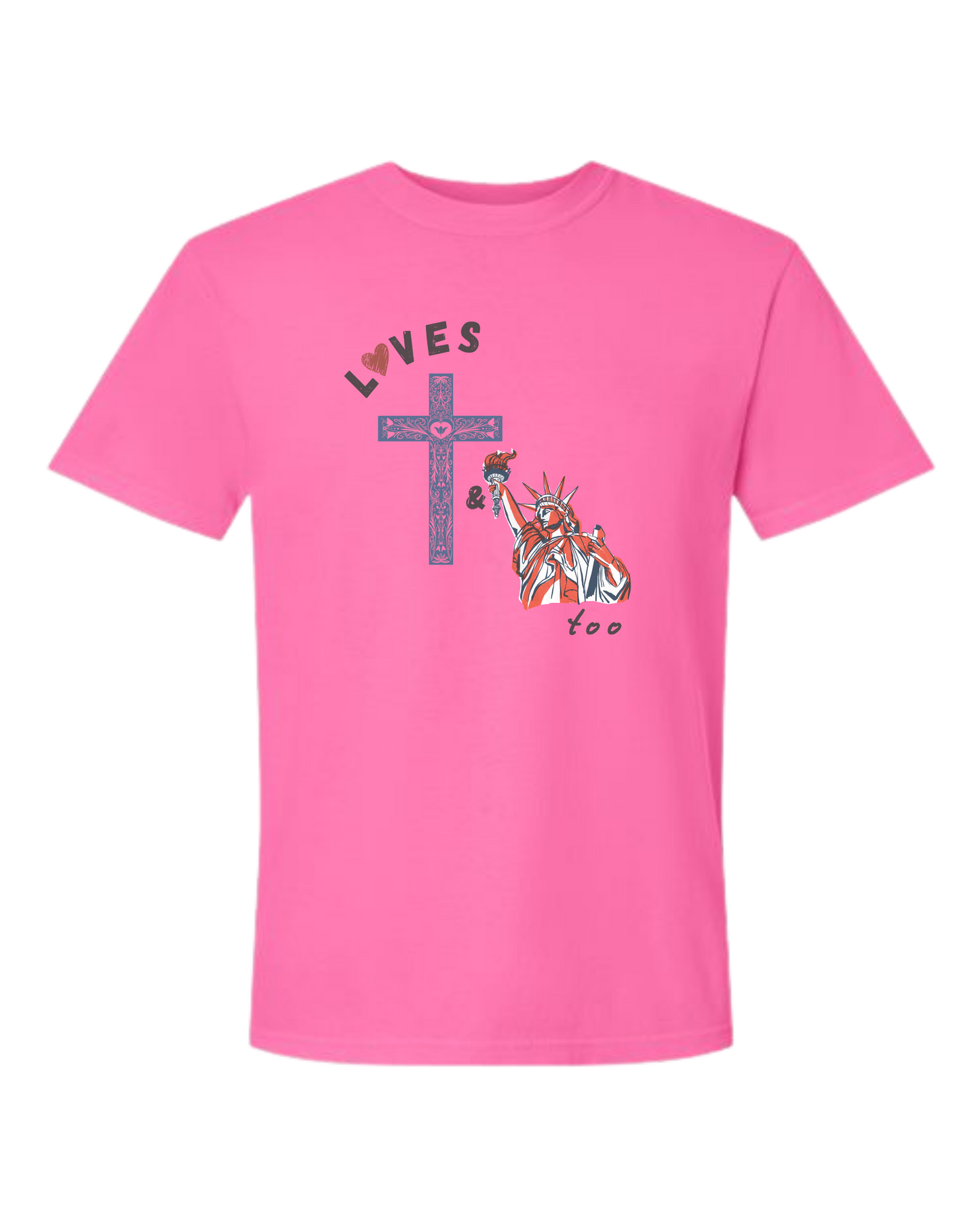 Loves Jesus & America too - Comfort Colors - Heavyweight Unisex Tee - Pinks & Purples