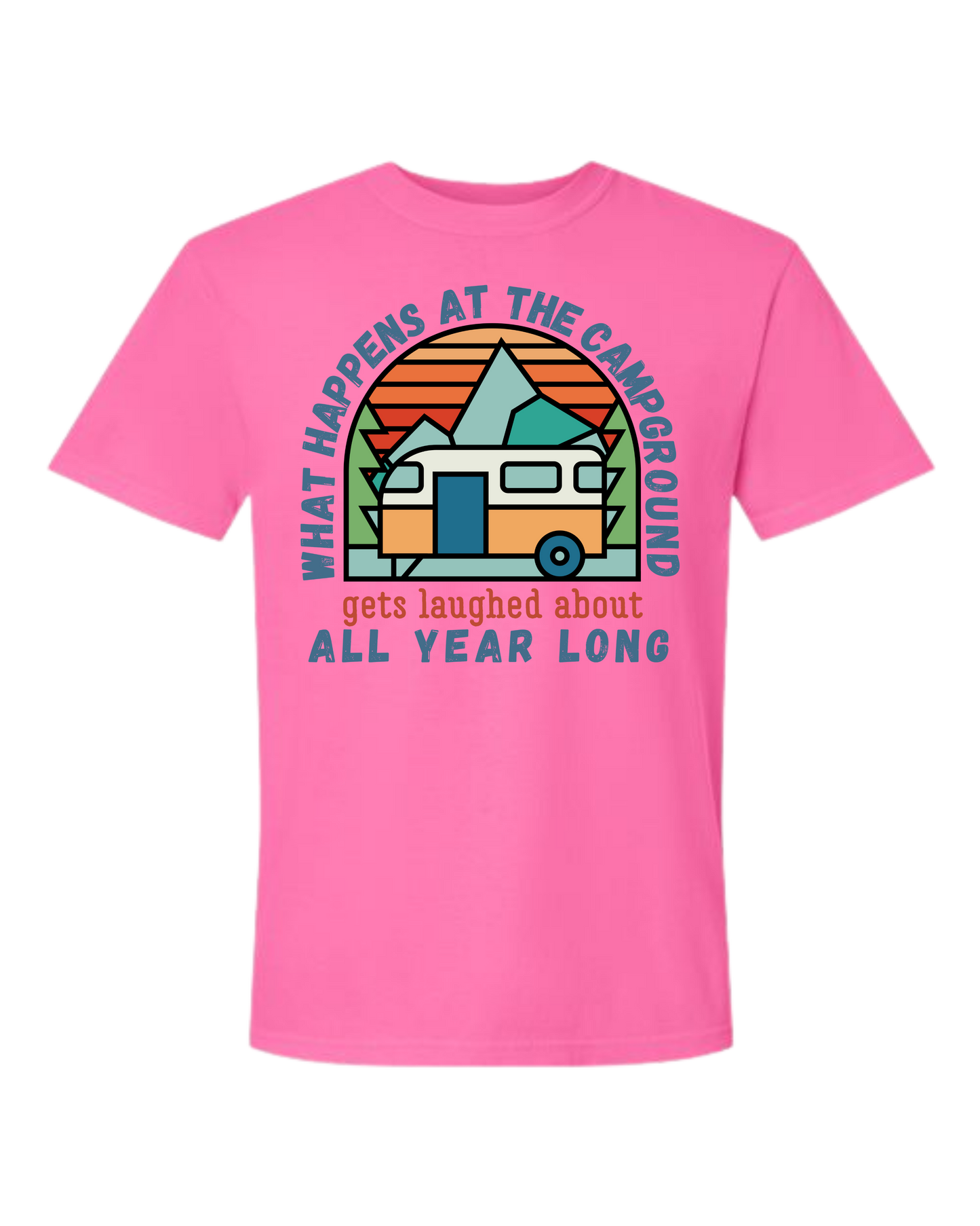 What Happens At The Campground - Comfort Colors - Heavyweight Unisex Tee - Pinks & Purples