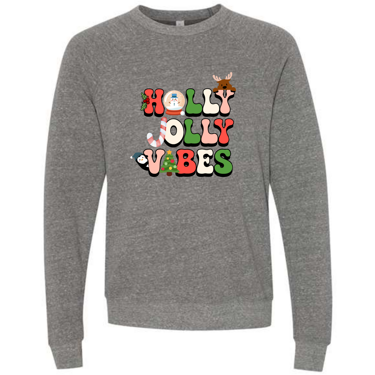 Holly Jolly Vibes - Sponge Fleece Raglan Sweatshirt - Greens, Neutrals