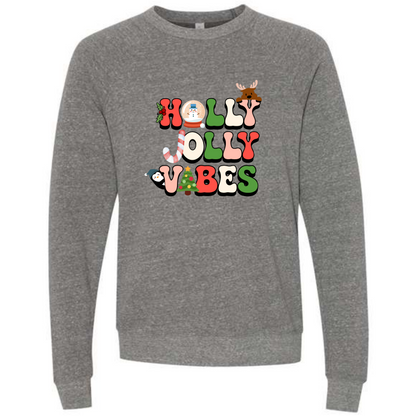 Holly Jolly Vibes - Sponge Fleece Raglan Sweatshirt - Greens, Neutrals