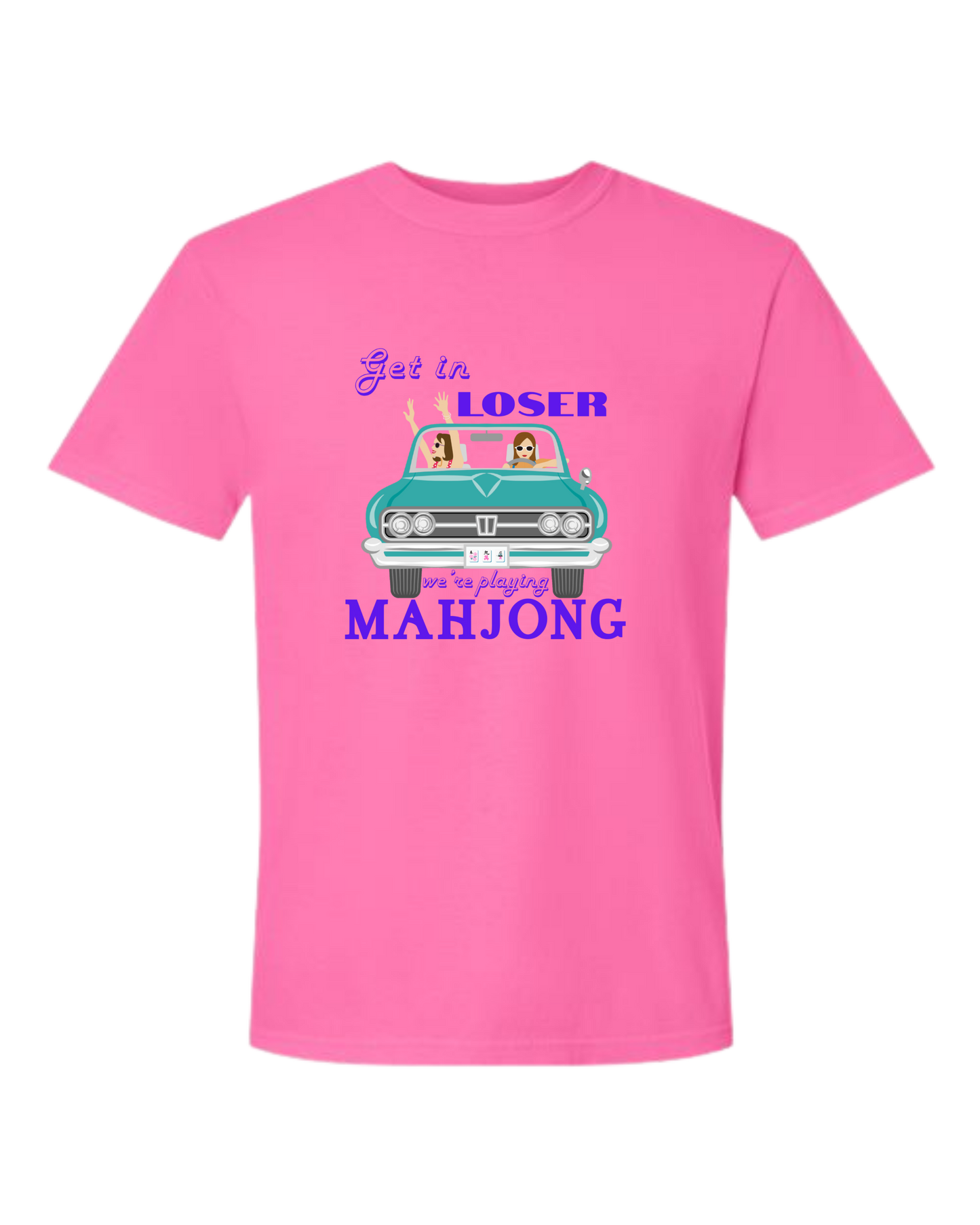 Get in Loser We're Playing Mahjong - Comfort Colors - Heavyweight Unisex Tee - Pinks & Purples