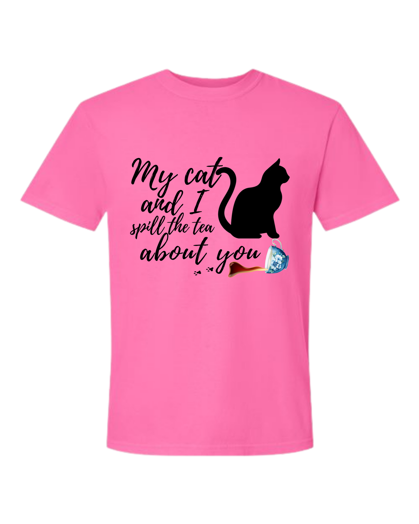 My Cat and I spill the tea about you - Comfort Colors - Heavyweight Unisex Tee - Pinks & Purples