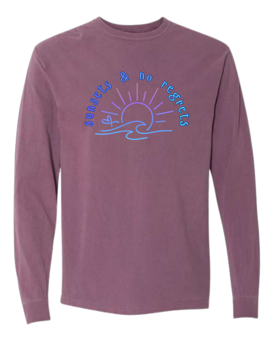 Sunsets & No Regrets - Comfort Colors - Heavyweight Long Sleeve Tee - Assorted Colors