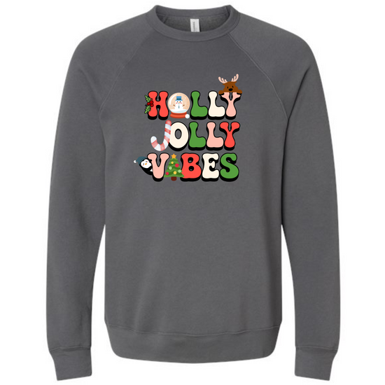 Holly Jolly Vibes - Sponge Fleece Raglan Sweatshirt - Greens, Neutrals
