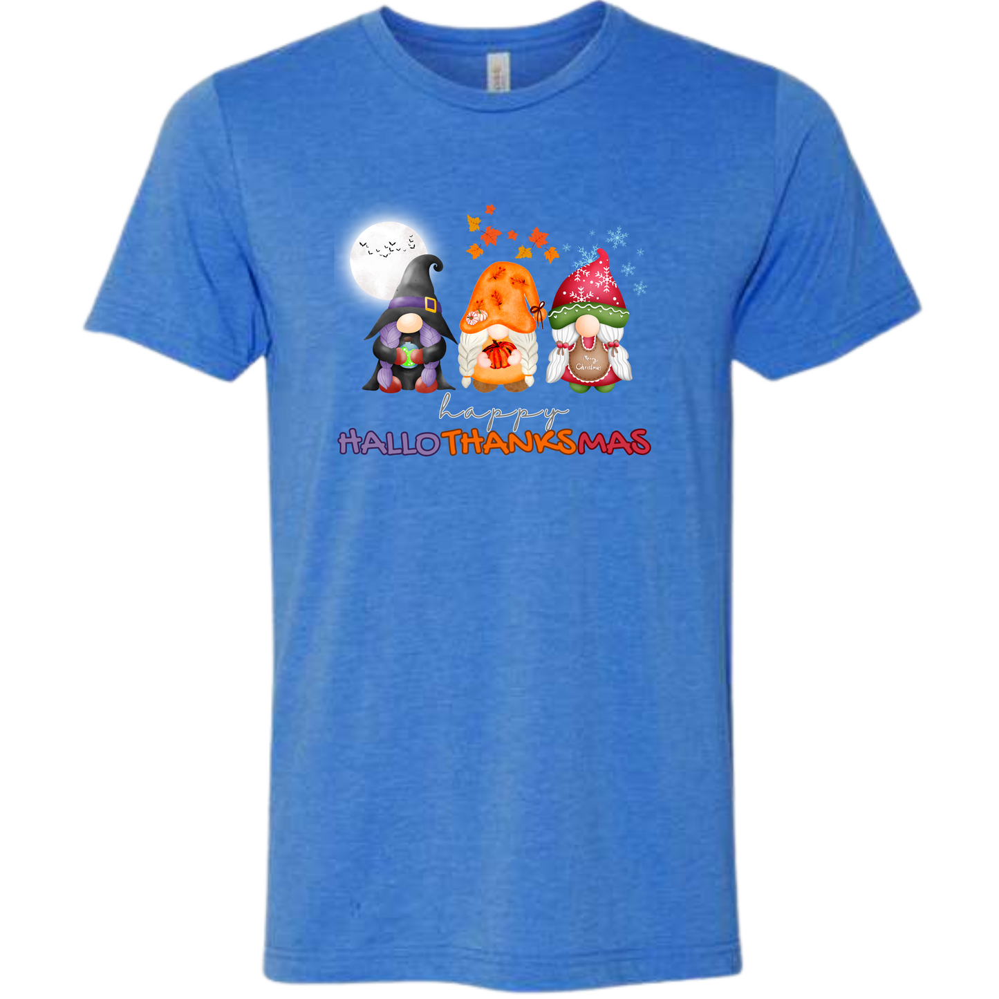 Happy HalloThanksMas Gnomes - Unisex Tee - Blues