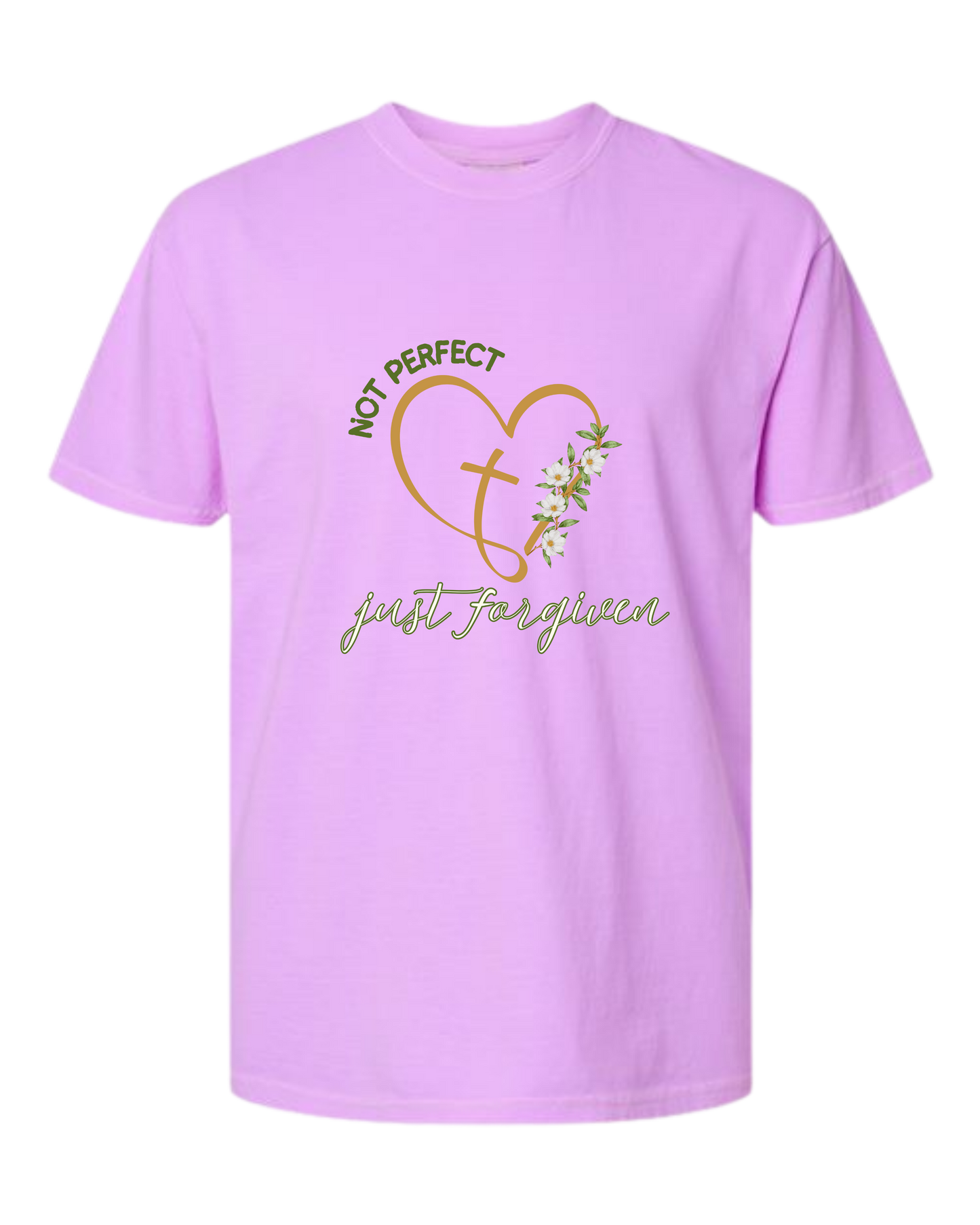 Not Perfect Just Forgiven - Comfort Colors - Heavyweight Unisex Tee - Pinks & Purples