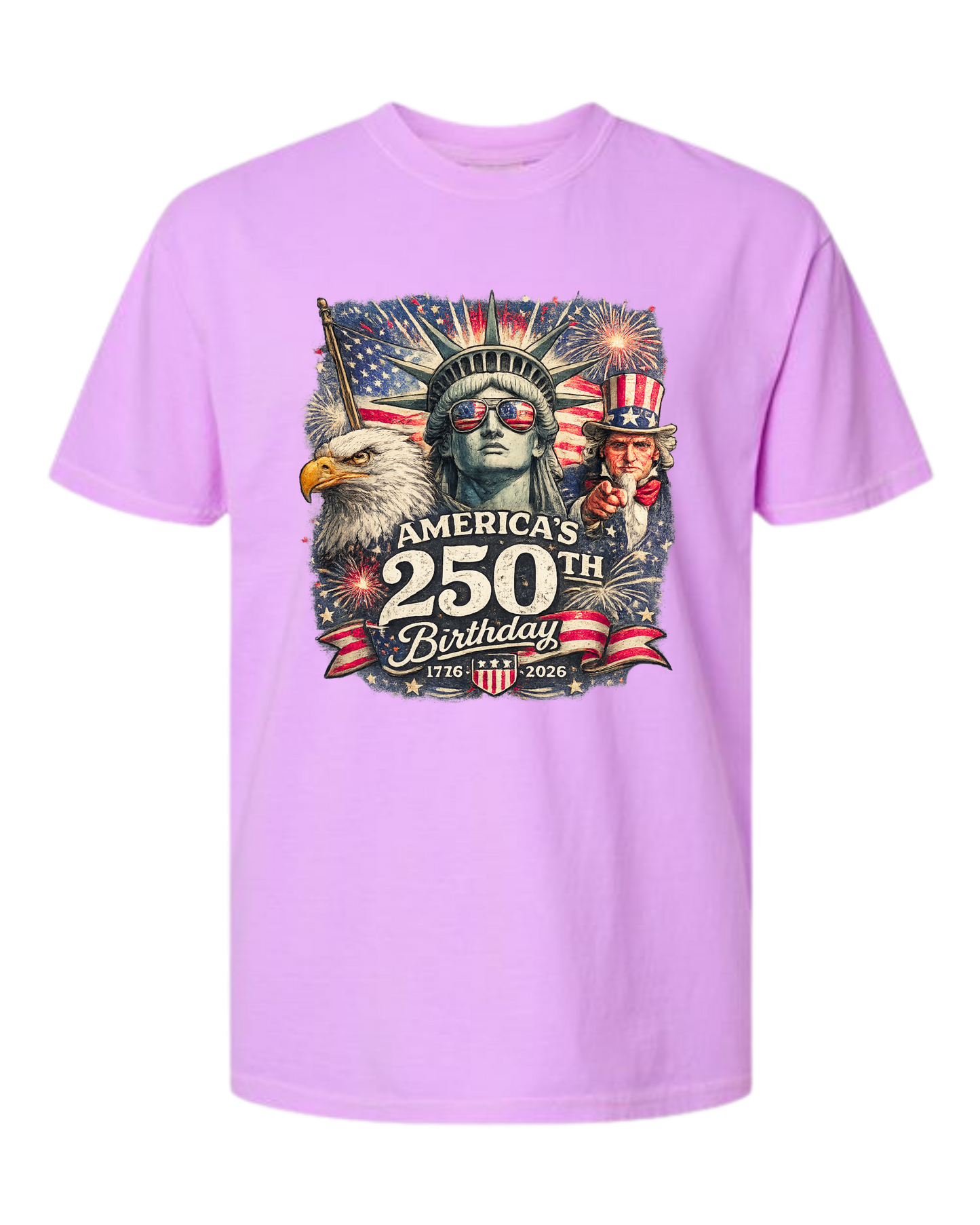 America's 250th Birthday - Comfort Colors - Heavyweight Unisex Tee - Pinks & Purples