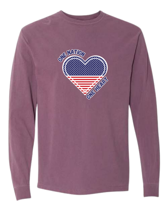One Nation One Heart - Comfort Colors - Heavyweight Long Sleeve Tee - Assorted Colors