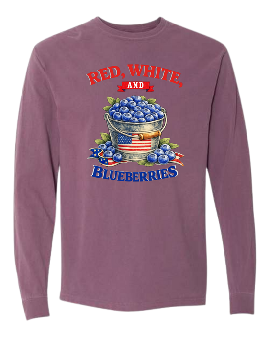 Red, White, And Blueberries - Comfort Colors - Heavyweight Long Sleeve Tee - Assorted Colors