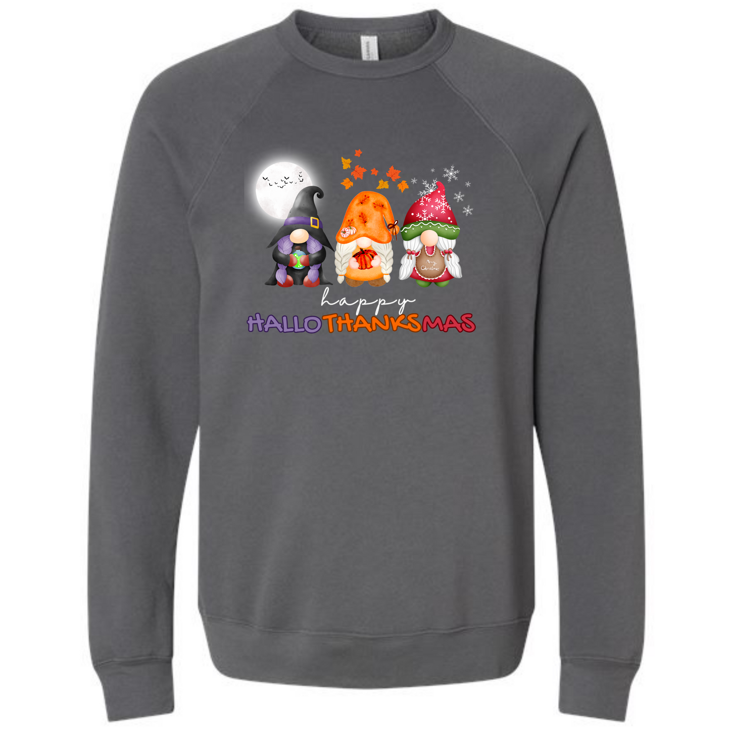 Happy Hallothanksmas Gnomes- Sponge Fleece Raglan Sweatshirt - Greens, Neutrals