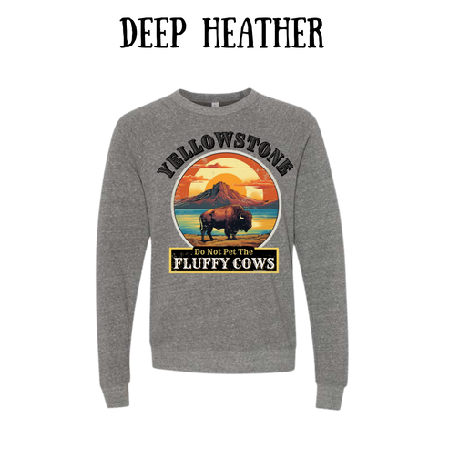 CP - Yellowstone: Fluffy Cows - Sponge Fleece Raglan Sweatshirt - Greens, Neutrals
