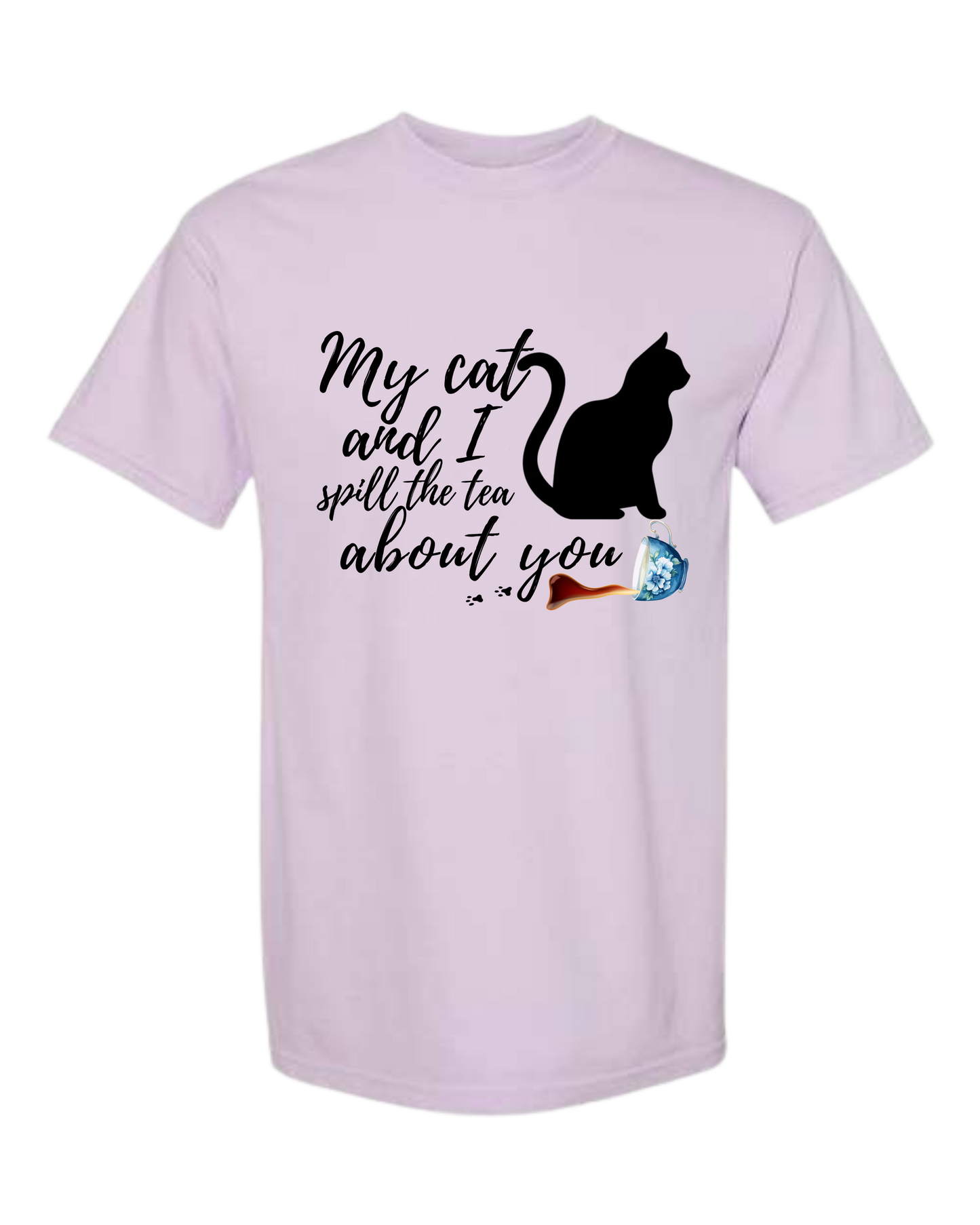 My Cat and I spill the tea about you - Comfort Colors - Heavyweight Unisex Tee - Pinks & Purples