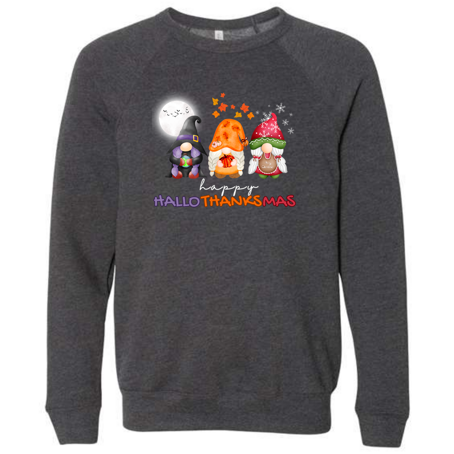 Happy Hallothanksmas Gnomes- Sponge Fleece Raglan Sweatshirt - Greens, Neutrals