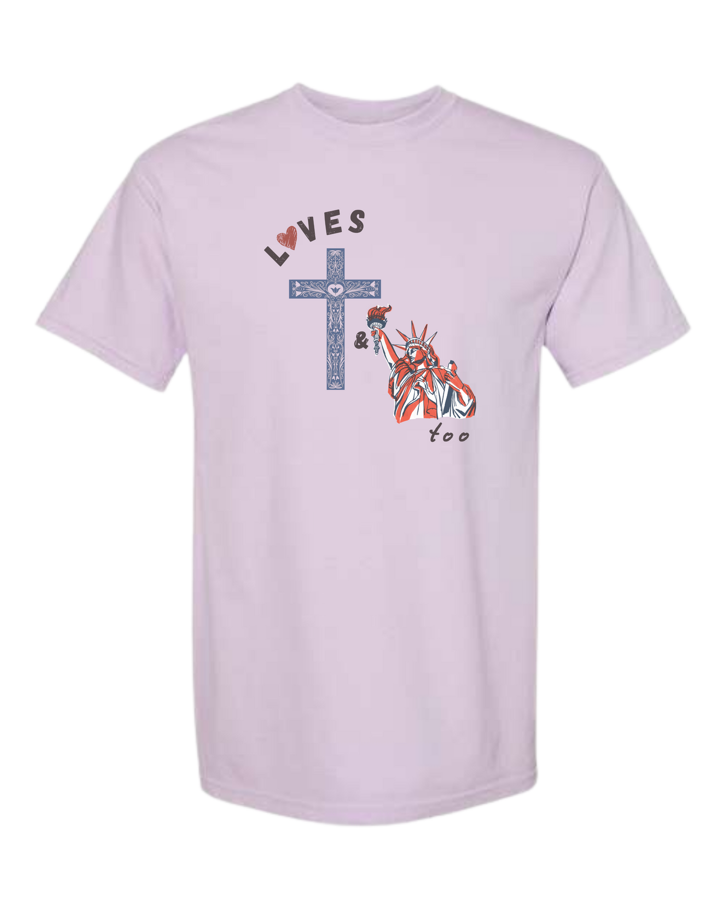 Loves Jesus & America too - Comfort Colors - Heavyweight Unisex Tee - Pinks & Purples