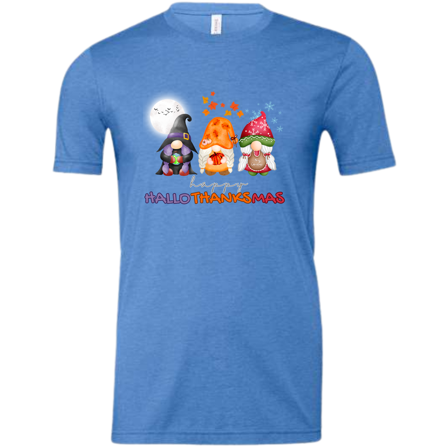 Happy HalloThanksMas Gnomes - Unisex Tee - Blues