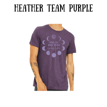 when the moon speaks - unisex tee - pinks, purples, neutrals