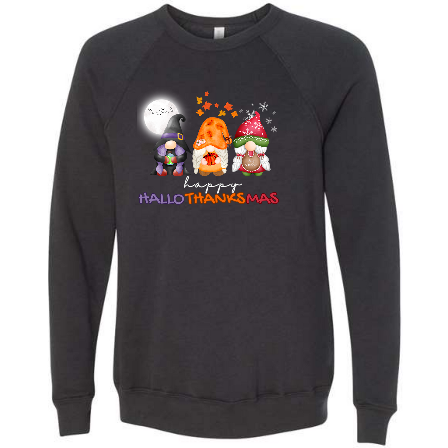 Happy Hallothanksmas Gnomes- Sponge Fleece Raglan Sweatshirt - Greens, Neutrals