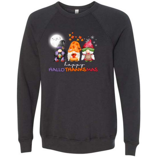 Happy Hallothanksmas Gnomes- Sponge Fleece Raglan Sweatshirt - Greens, Neutrals