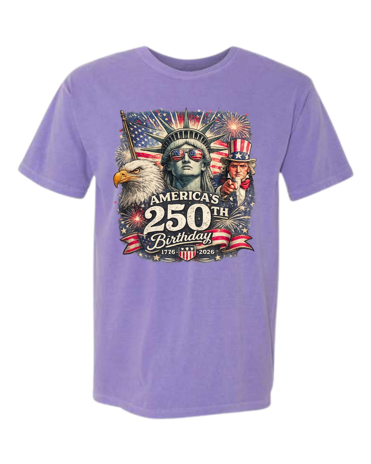 America's 250th Birthday - Comfort Colors - Heavyweight Unisex Tee - Pinks & Purples
